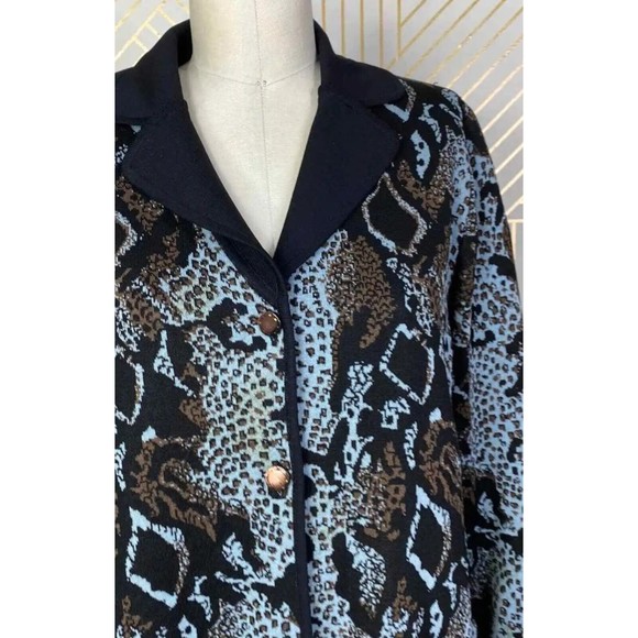 Exclusively Misook Cheetah Snake Animal Print BlackBlueBrown Cardigan Jacket S - Picture 2 of 11